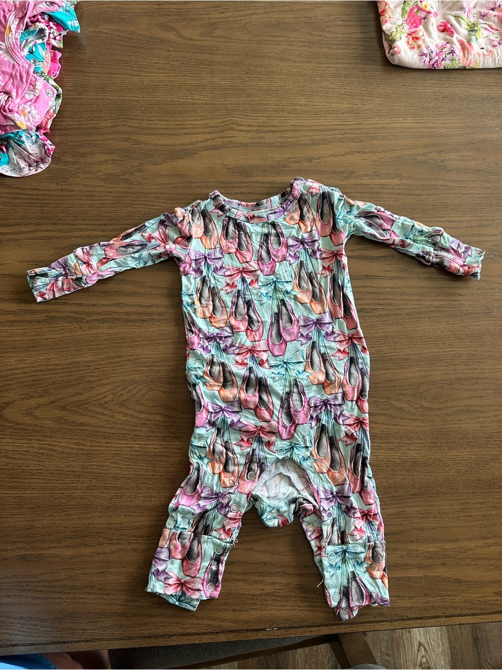 Posh Peanut Ballet Slipper Print One-Piece - Pink, Teal & Peach
